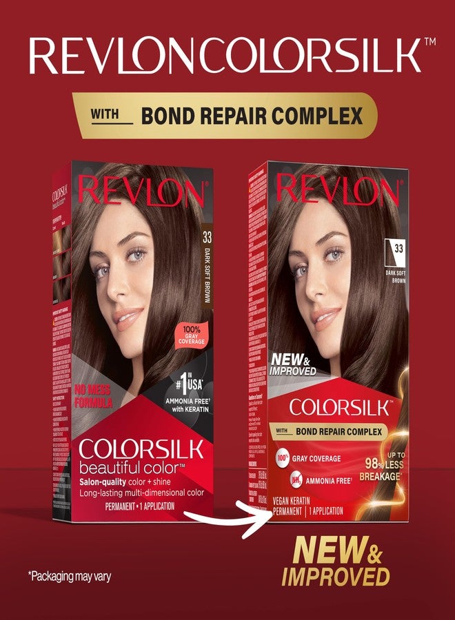 Revlon ColorSilk with Bond Repair Complex, Brown Permanent Hair Color, 100% Gray Coverage, Ammonia Free Hair Dye, Vegan Keratin, 33 Dark Soft Brown (Pack of 3) - Image 2