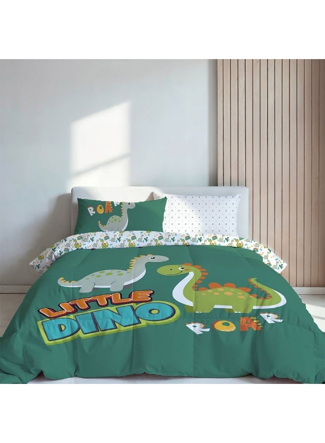 DANUBE HOME Dreamz Dino Digital Printed 4-Piece Micro Comforter Set - 130x220 cm, Soft Polyester Bedding Set For Kids, Includes Comforter, Fitted Sheet & Pillow Cases - Multi Color - Image 1