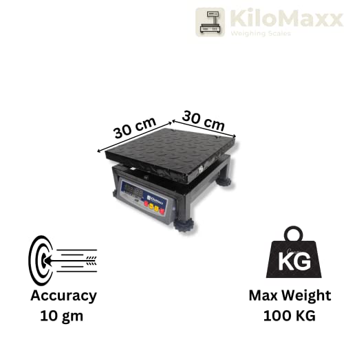 KiloMaxx كيلوماكس KM-20، 100kg x 10g آلة ميزان مع تقنية EcoSense شاشة خضراء مزدوجة أمامية وخلفية، لوحة 12x12 م/ث لمحلات كيرانا، المطابخ والمصانع - Image 2