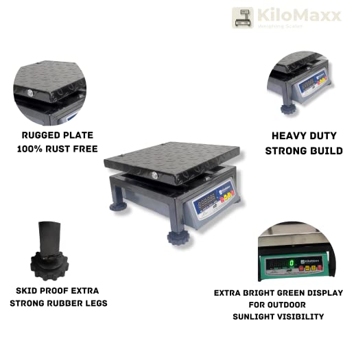 KiloMaxx كيلوماكس KM-20، 100kg x 10g آلة ميزان مع تقنية EcoSense شاشة خضراء مزدوجة أمامية وخلفية، لوحة 12x12 م/ث لمحلات كيرانا، المطابخ والمصانع - Image 3