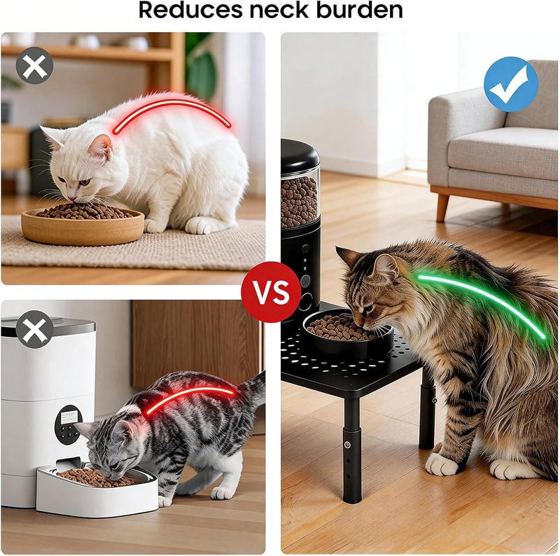 WSOWX ‌Adjustable Automatic Cat Feeder Stand - Non-Slip Elevated Holder for Cats/Puppies, Fits Most Automatic Feeders & Water Dispensers, Black(Holder ONLY) - Image 2