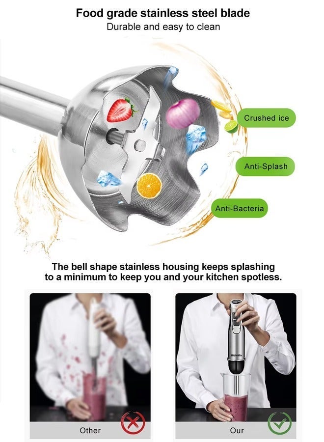 آر إيه أف خلاط يدوي محمول باليد ، خلاط يدوي متعدد الأغراض 5 في 1 ، خلاط عصا 25 سرعة مع وضع توربو ، كوب 700 مل ، مفرمة 500 مل ، خفقت البيض ، مزبد الحليب ، ر. 3003 - Image 4