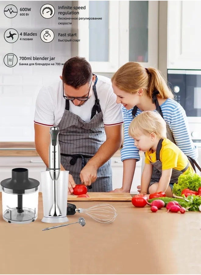 RAF - 5-IN-1 600W Hand Blender,25 level speed regulation /Turbo Electric Handheld Blender with 500ml Meat Chopper and Whisk,700ml Mixing Cup, Egg Whisk, Milk Frother,R.3003 - Image 1
