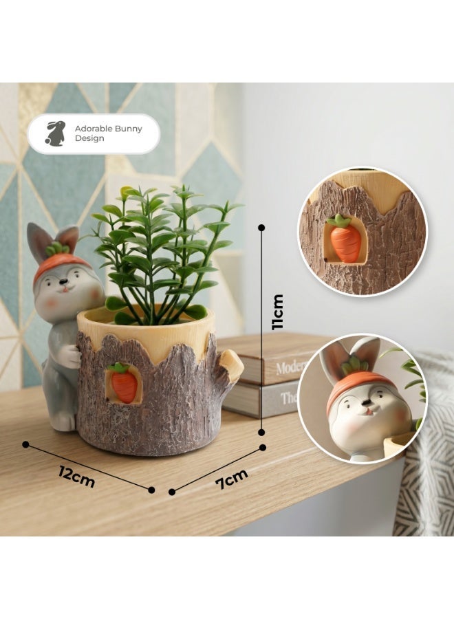 Animal Fruit Harvest Flower Pot Bunny Carrot and Bear Honey Bee 2Pcs Set Polyresin Cute Animal Succulent Planters Tree Trunk Honey Pot Vase Desk Flower Pot Pen Pencil Holder Propagator - Image 4