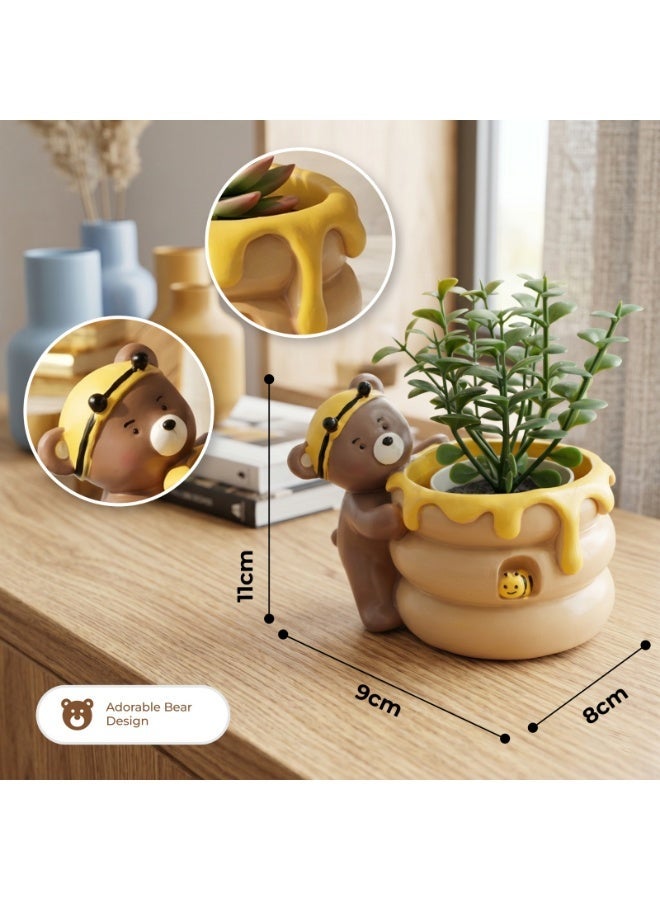 Animal Fruit Harvest Flower Pot Bunny Carrot and Bear Honey Bee 2Pcs Set Polyresin Cute Animal Succulent Planters Tree Trunk Honey Pot Vase Desk Flower Pot Pen Pencil Holder Propagator - Image 3