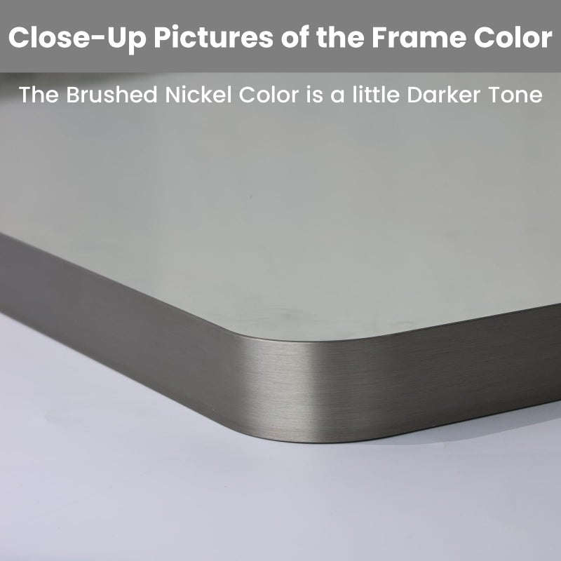 LOAAO 24X30 Inch Brushed Nickel Bathroom Mirror, Rounded Rectangle Silver Metal Frame Mirror, Brushed Nickel, Anti-Rust, Shatter Proof, Hangs Horizontally or Vertically - Image 3