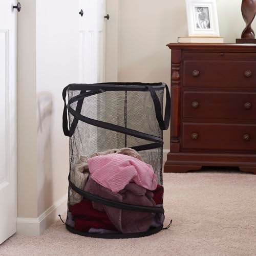 Household Essentials 2026 Pop-Up Collapsible Mesh Laundry Hamper | Black, 25" H - Image 3