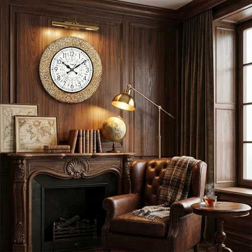 RoyalsCart Luxury Home Decor Wooden Wall Clock Handcrafted with Emboss Metal | 16 Inch Silent Sweep Designer Wall Clock for Living Room | Large Vintage Clock for hall with 24 Hours Numerals [KTWC255N] - Image 5