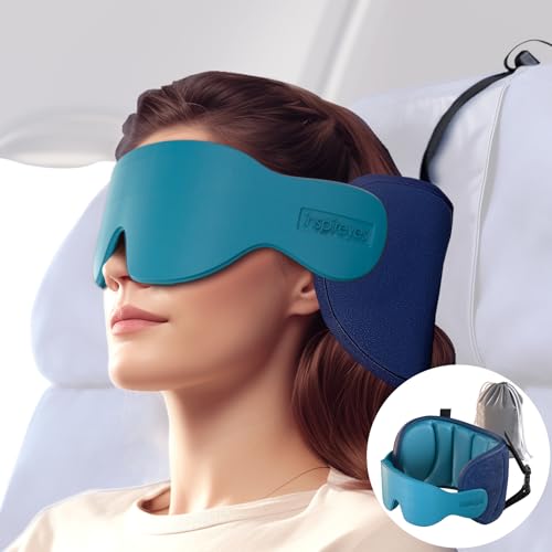 Inspireyes Travel Pillows for Airplanes 360 Head Support for Long Flight Soft Airplane Pillow with 3D Eye Mask for Sleeping Stop Bobblehead Airplane Headrest Gadgets Lake Blue - Image 1