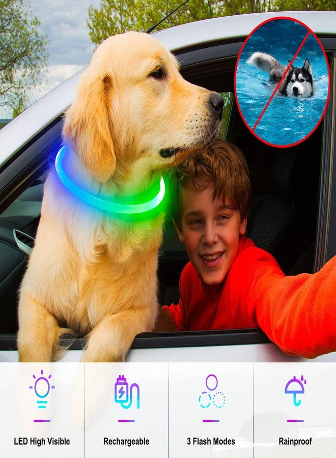 Dlitk طوق كلاب مضيء، طوق كلاب LED قابل لإعادة الشحن عبر منفذ USB، طوق مضيء قابل للقص من مادة TPU للكلاب، ضوء طوق الكلاب، يرجى عدم استخدام الشحن السريع (أخضر + أزرق) - Image 2