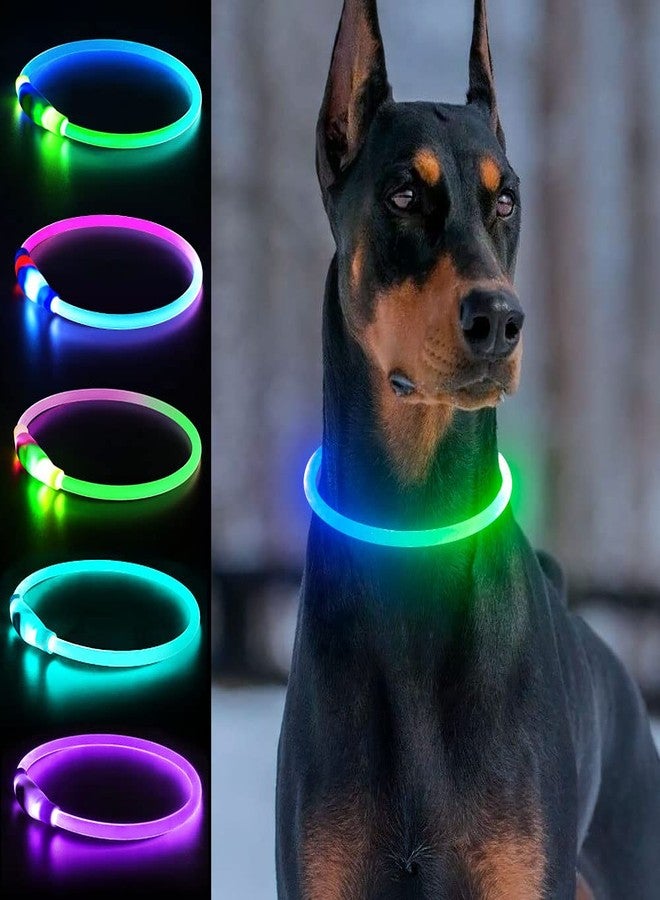 Dlitk طوق كلاب مضيء، طوق كلاب LED قابل لإعادة الشحن عبر منفذ USB، طوق مضيء قابل للقص من مادة TPU للكلاب، ضوء طوق الكلاب، يرجى عدم استخدام الشحن السريع (أخضر + أزرق) - Image 1