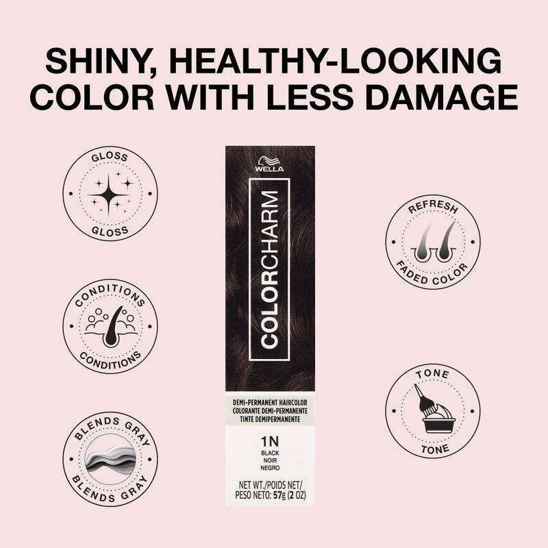 COLORCHARM Demi Permanent Hair Color, 1N Black, Gloss, Refresh & Tone, 2 Fl Oz - Image 4