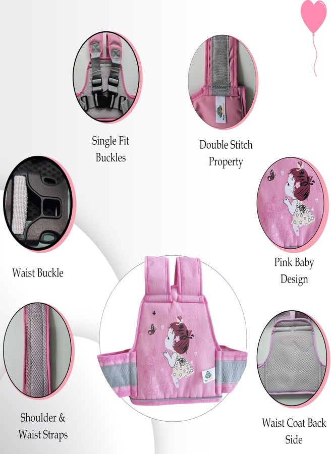 PAX PARROT حزام أمان للأطفال من PAX PARROT للدراجات ذات العجلتين، والدراجات الهوائية، ودراجات Activa وScotty | تصميم حقيبة ظهر مع أحزمة عاكسة، وشبكة تسمح بالتهوية، وخياطة مزدوجة لضمان المتانة (لون وردي فاتح) - Image 3