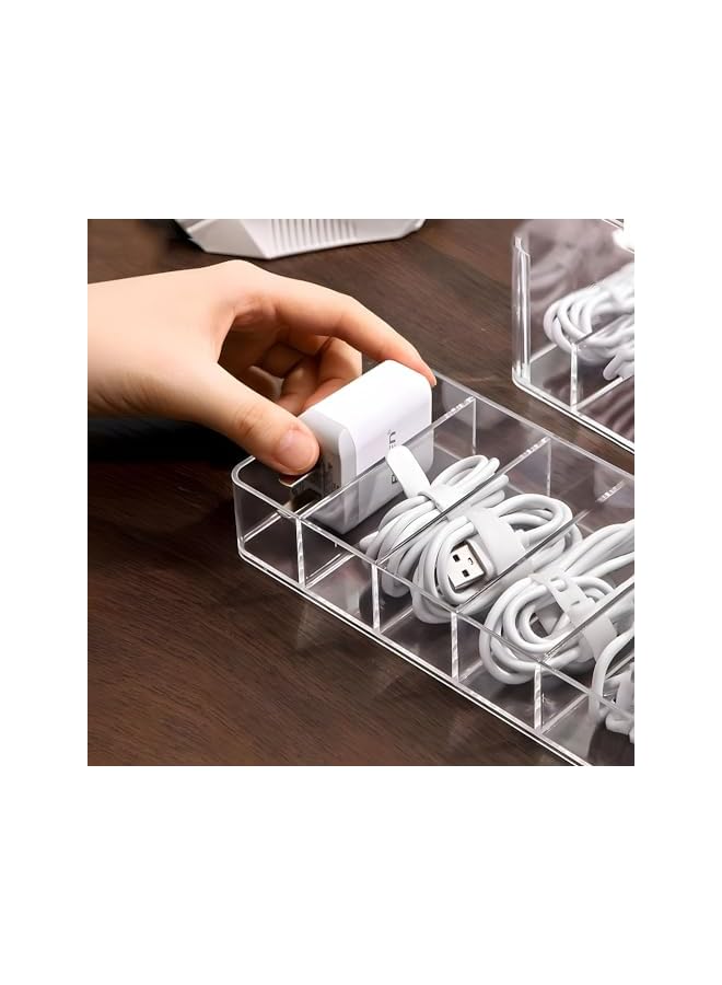 promass Data Cable Storage Box, Clear Plastic Charger Cord Organizer Box, 12 Grids Cable Organizer Box, Cable Storage Box with 15 Wire Ties for Home Drawer Office Desk Organizers and Accessories - Image 2