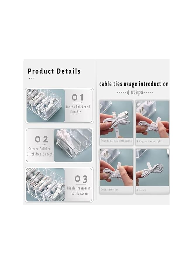 promass Data Cable Storage Box, Clear Plastic Charger Cord Organizer Box, 12 Grids Cable Organizer Box, Cable Storage Box with 15 Wire Ties for Home Drawer Office Desk Organizers and Accessories - Image 4