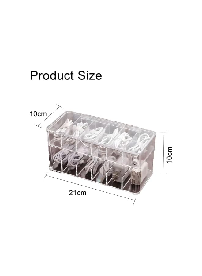 promass Data Cable Storage Box, Clear Plastic Charger Cord Organizer Box, 12 Grids Cable Organizer Box, Cable Storage Box with 15 Wire Ties for Home Drawer Office Desk Organizers and Accessories - Image 5