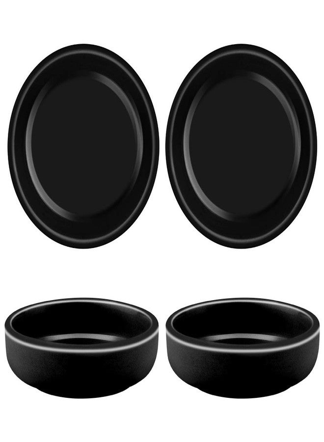 Cyimi 3.5" Ceramic Side Dish Set of 4 - Small Porcelain Soy Dipping Sauce Dishes - Black Seasoning Bowls Dinnerware Sets for Serving - Image 1