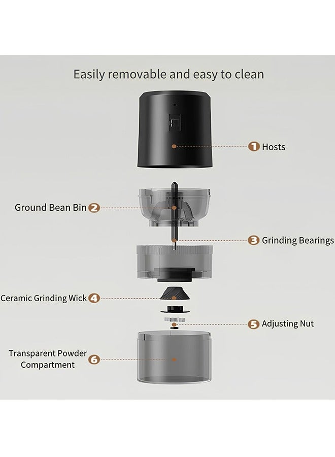 Portable Coffee Grinder, Ceramic Grinding Core, Coffee Bean Mill with Brush, Multiple Grinding Settings for Travel Home Office Coffee Shop  - Image 5