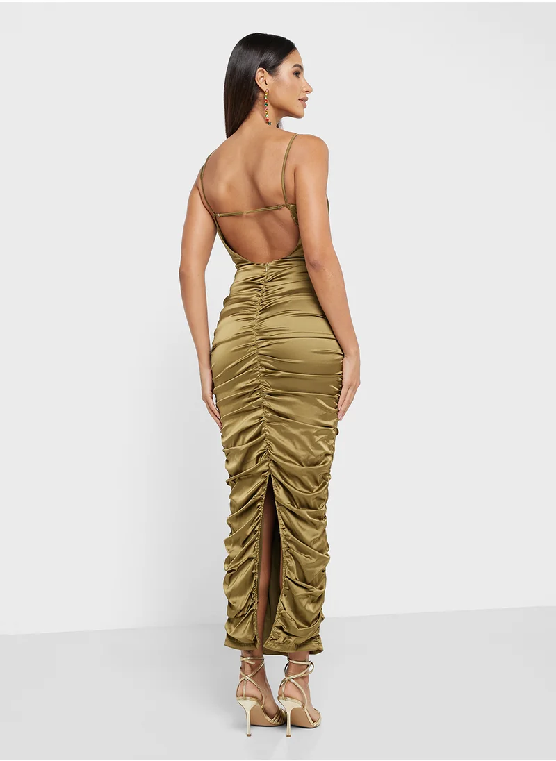 جديد روز Ruched Backless Dress