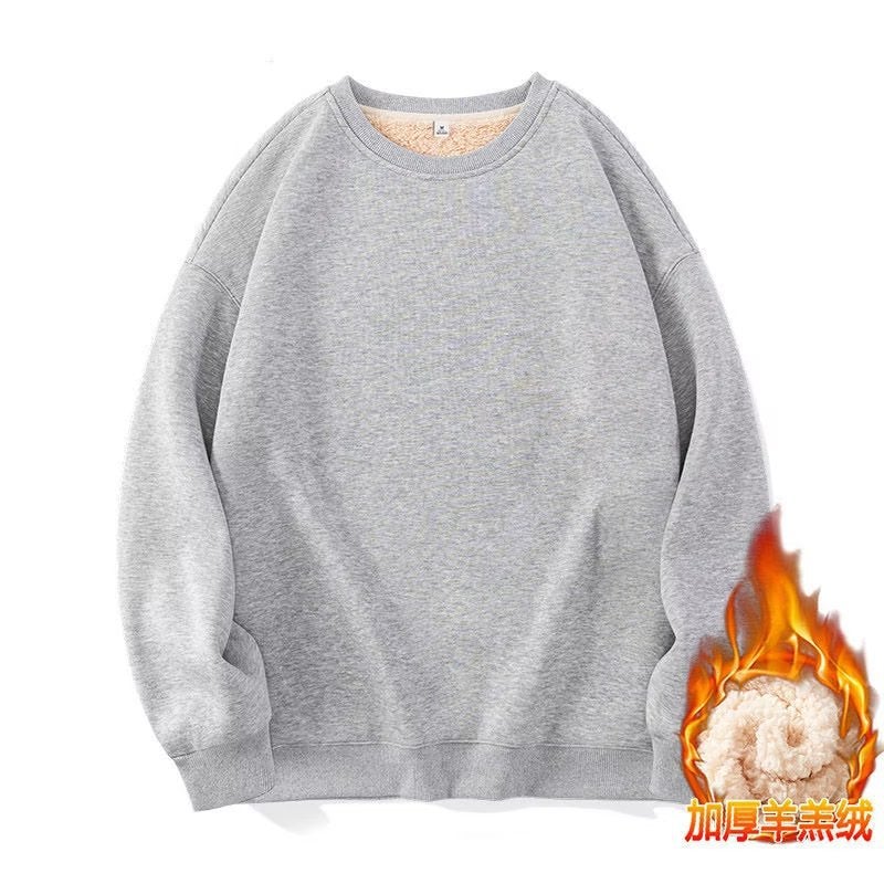 Casual Pure Color Inner Loose Sweatshirt For Boys Winter Round Neck Hong Kong Style Top New Lamb Velvet Sweatshirt - Image 1