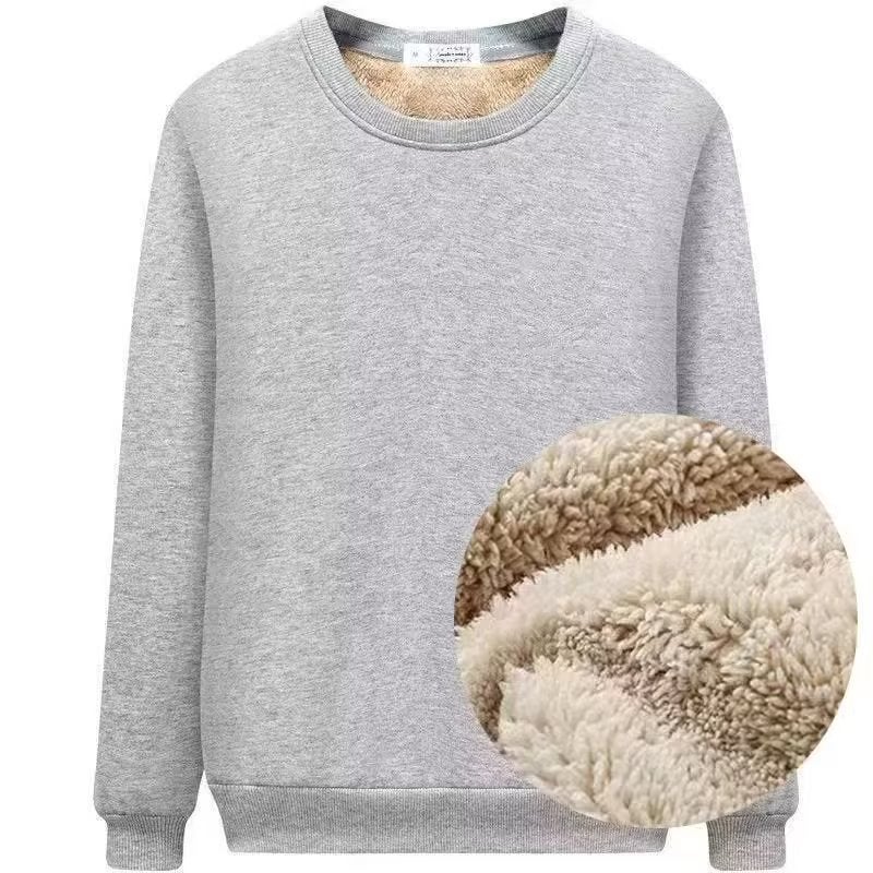 Casual Pure Color Inner Loose Sweatshirt For Boys Winter Round Neck Hong Kong Style Top New Lamb Velvet Sweatshirt - Image 2