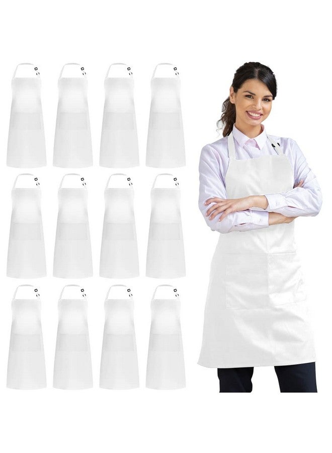 Syntus Syntus 12 Pack Bib Apron, Unisex Aprons Adjustable 100% Cotton with 2 Pockets Cooking Kitchen Aprons for Women Men Chef, BBQ Drawing Apron Bulk, White  - Image 1