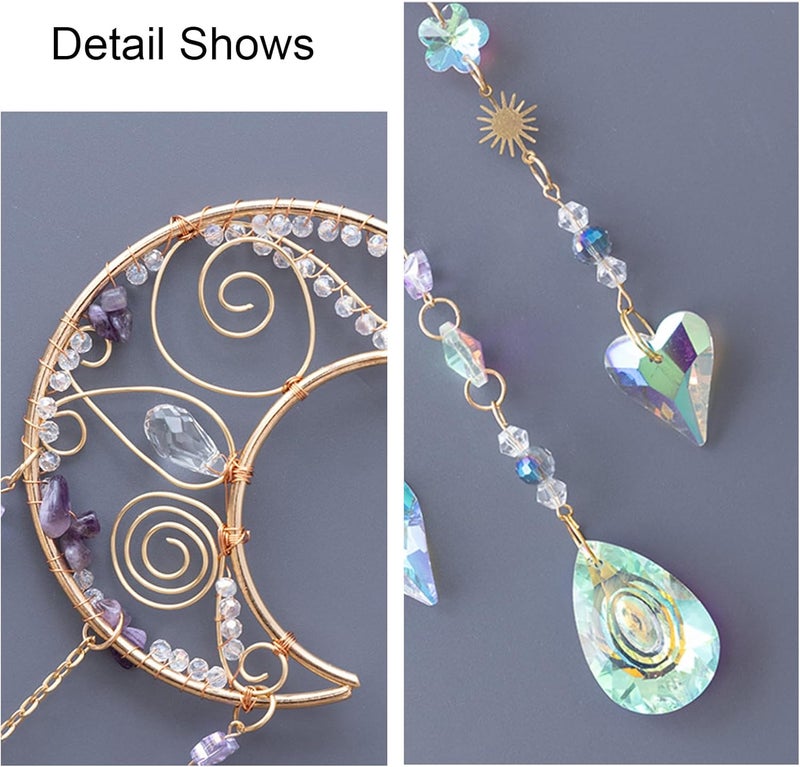TUOKING Crystal Moon Suncatchers for Window Hanging Natural Healing Stones Wind Chimes Sun Catcher Rainbow Maker Good Luck Gifts Decor for Home Garden - Image 3