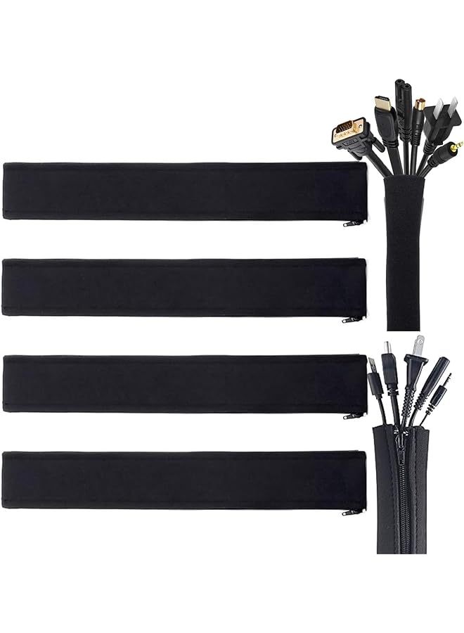 S-TOP Cable Management Sleeves with Zipper, 4 Pack, Black Polyester Wire Organizer for TV and Computer Cords, 19.69 Inch, DIY Holes for Cable Exit, Pet Chewing Protection - Image 1