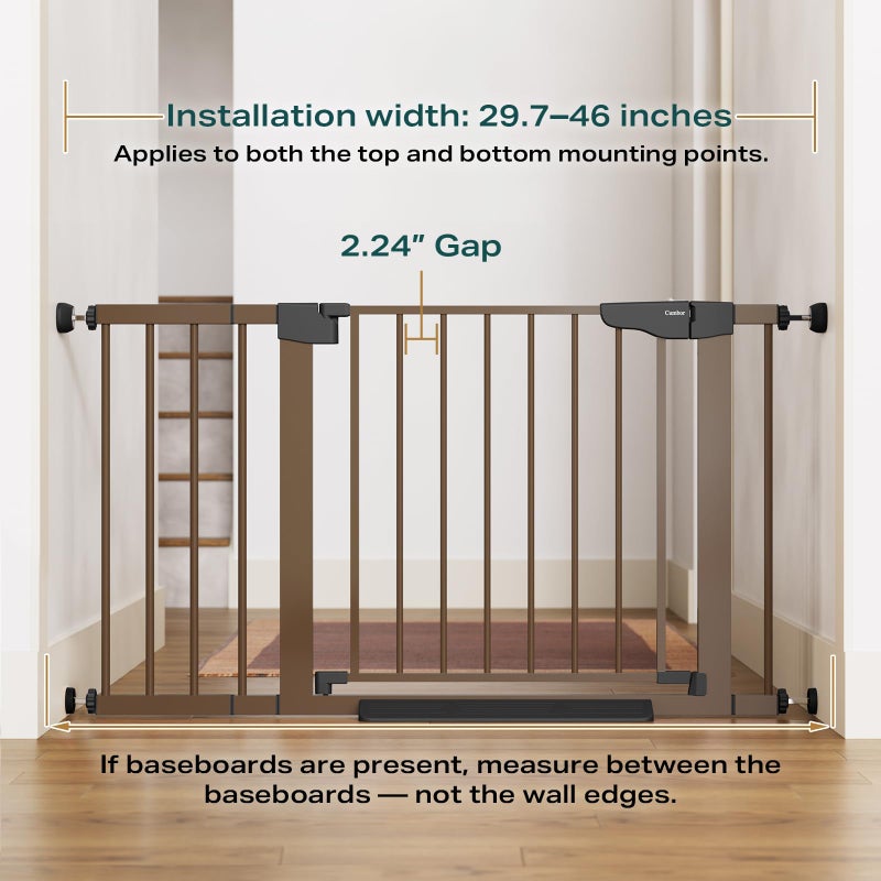 Cumbor 29.7-46" Baby Gate for Stairs, Mom's Choice Awards Winner-Auto Close Dog Gate for the House, Easy Install Pressure Mounted Pet Gates for Doorways, Easy Walk Thru Wide Safety Gate for Dog, Brown - Image 2