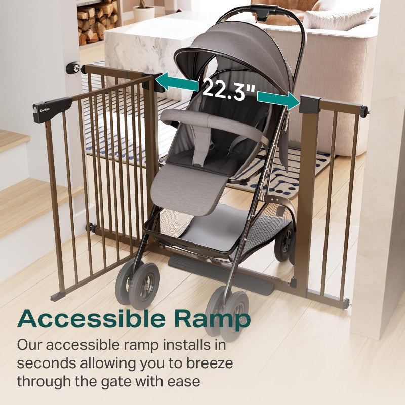 Cumbor 29.7-46" Baby Gate for Stairs, Mom's Choice Awards Winner-Auto Close Dog Gate for the House, Easy Install Pressure Mounted Pet Gates for Doorways, Easy Walk Thru Wide Safety Gate for Dog, Brown - Image 5
