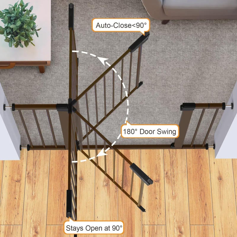 Cumbor 29.7-46" Baby Gate for Stairs, Mom's Choice Awards Winner-Auto Close Dog Gate for the House, Easy Install Pressure Mounted Pet Gates for Doorways, Easy Walk Thru Wide Safety Gate for Dog, Brown - Image 3