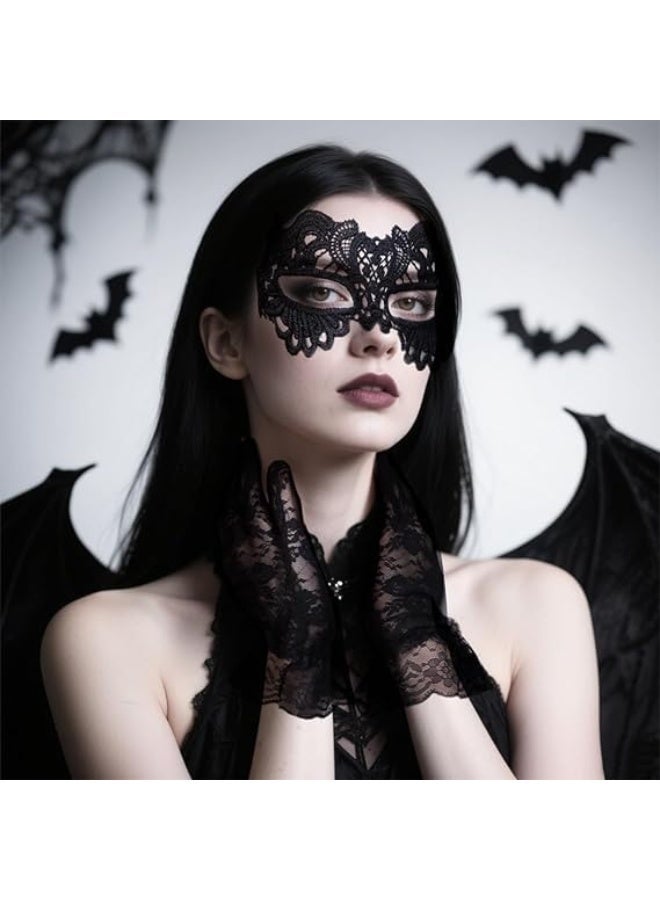 HZYH Black Lace Masquerade Mask and Gloves for Women, Elegant Halloween Costume Accessories for Party, Cosplay, Prom and Masquerade Ball Outfits - Image 2