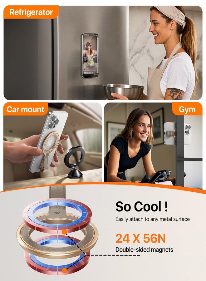 andobil [2025 Premium Leather] Magnetic Phone Grip for MagSafe [Longest Durable] Adjustable Phone Ring Kickstand w/Leather Loop Compatible with MagSafe Accessories&iPhone 17 Air 16 15 Pro Max Greige - Image 5