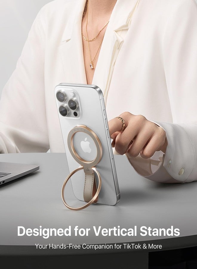 andobil [2025 Premium Leather] Magnetic Phone Grip for MagSafe [Longest Durable] Adjustable Phone Ring Kickstand w/Leather Loop Compatible with MagSafe Accessories&iPhone 17 Air 16 15 Pro Max Greige - Image 2