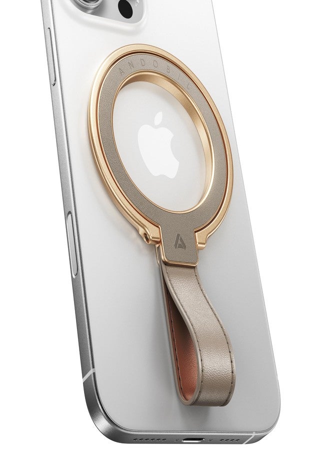 andobil [2025 Premium Leather] Magnetic Phone Grip for MagSafe [Longest Durable] Adjustable Phone Ring Kickstand w/Leather Loop Compatible with MagSafe Accessories&iPhone 17 Air 16 15 Pro Max Greige - Image 1