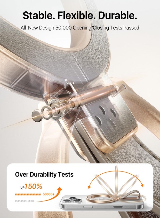 andobil [2025 Premium Leather] Magnetic Phone Grip for MagSafe [Longest Durable] Adjustable Phone Ring Kickstand w/Leather Loop Compatible with MagSafe Accessories&iPhone 17 Air 16 15 Pro Max Greige - Image 3