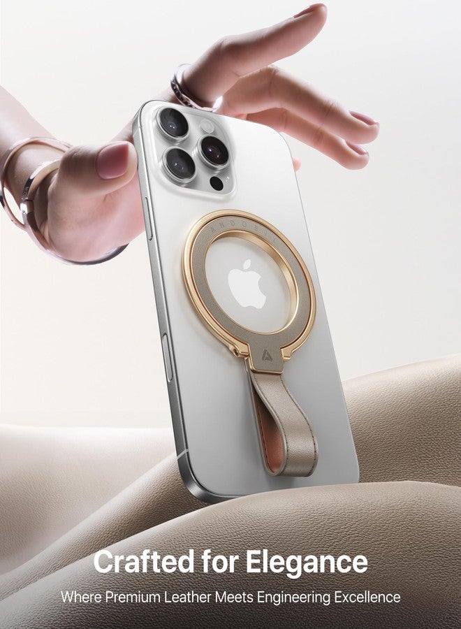 andobil [2025 Premium Leather] Magnetic Phone Grip for MagSafe [Longest Durable] Adjustable Phone Ring Kickstand w/Leather Loop Compatible with MagSafe Accessories&iPhone 17 Air 16 15 Pro Max Greige - Image 4