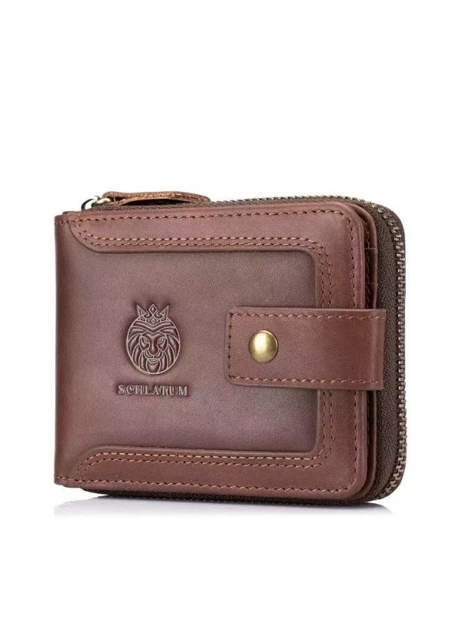 Genuine Leather Wallet for Men RFID Blocking Card Holder Wallet with Zipper Coin Pocket ID Window(brown) - Image 1
