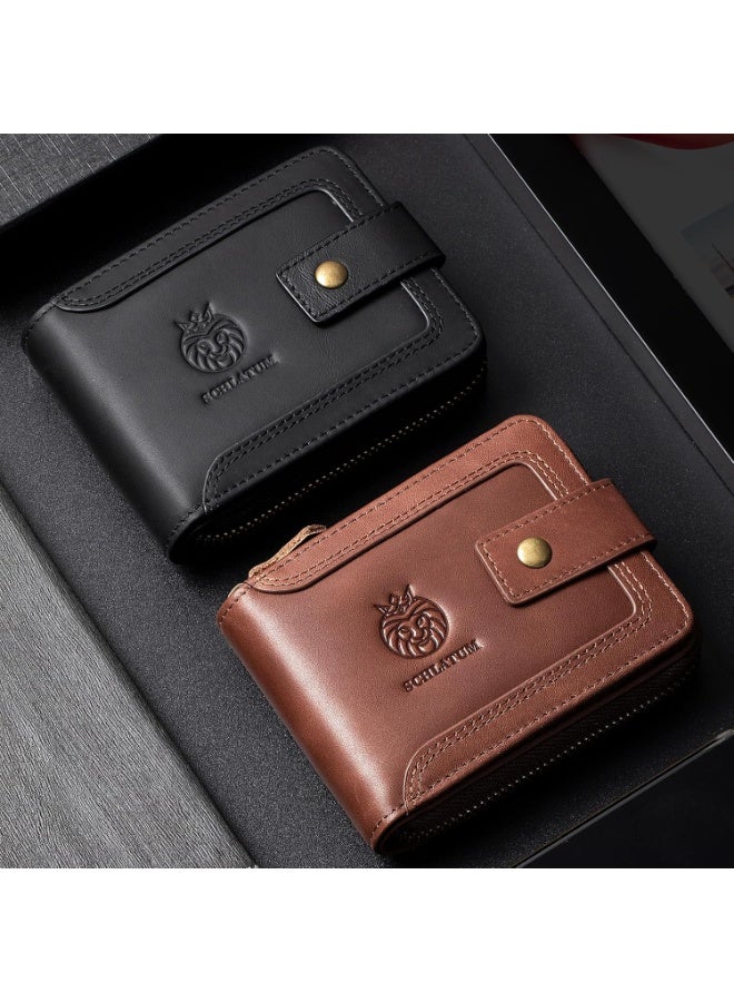 Genuine Leather Wallet for Men RFID Blocking Card Holder Wallet with Zipper Coin Pocket ID Window(brown) - Image 3