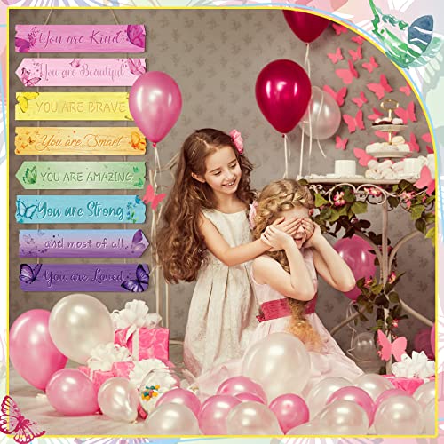 Qunclay Inspirational Girl Room Decor Aesthetic Art Wall Hanging Sign Inspiring Colorful Rainbow Wooden Decoration for Kids Teens Toddler Boy Baby Bedroom Nursery Dorm Decor, 6-12 Years old (Butterfly) - Image 3