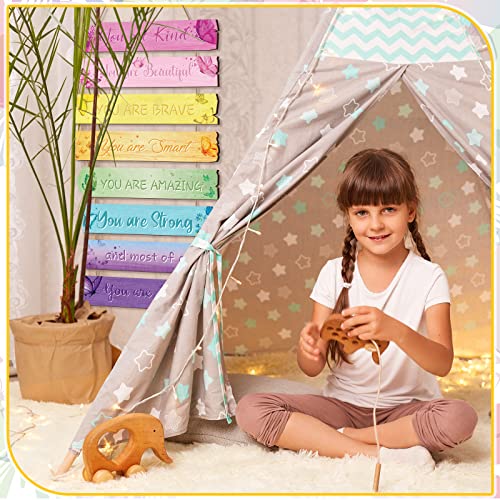 Qunclay Inspirational Girl Room Decor Aesthetic Art Wall Hanging Sign Inspiring Colorful Rainbow Wooden Decoration for Kids Teens Toddler Boy Baby Bedroom Nursery Dorm Decor, 6-12 Years old (Butterfly) - Image 5