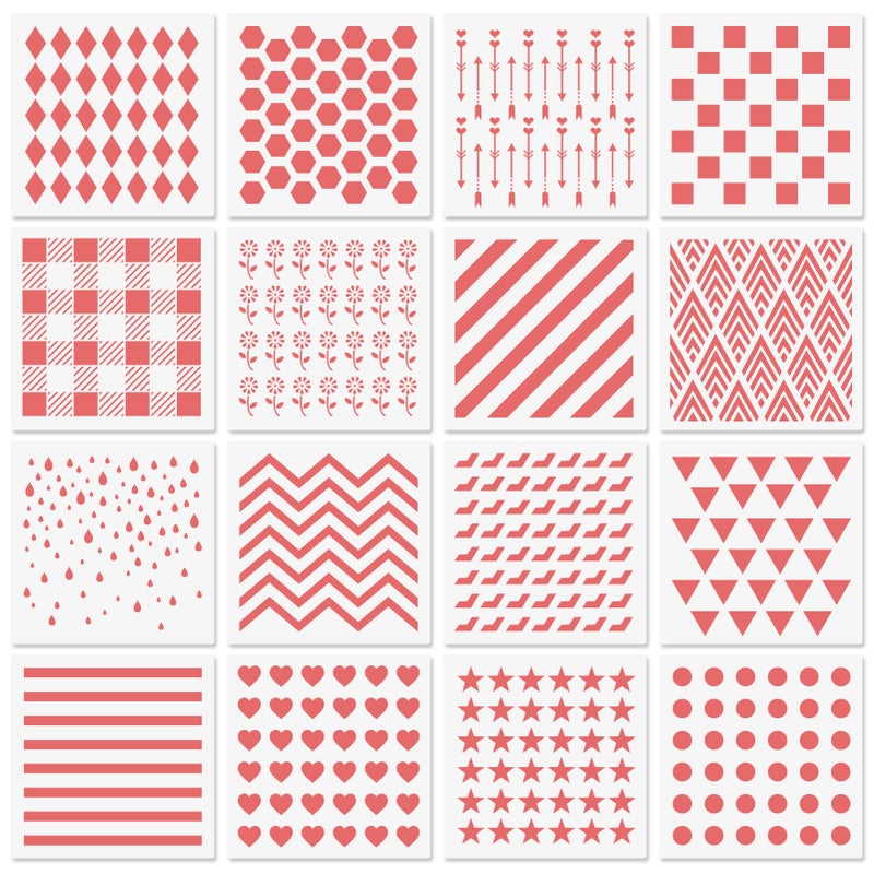 6x6in Cookie Stencils for Royal Icing Cookies Sugar Cookie 16 Pcs Reusable Plastic Biscuit Cake Stencils with Checkered Buffalo Plaid Star Dots Shape for Airbrush Baking Craft Drawing DIY Art Decor