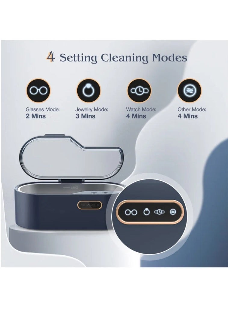 Jewelry Ultrasonic Cleaner,Professional Cleaning Machine for All Jewelry SUS 304 Tank, 45kHz Portable Household Cleaner for Eyeglasses, Watches, Rings, Necklaces, Dentures 450ml, Navy Blue - Image 4