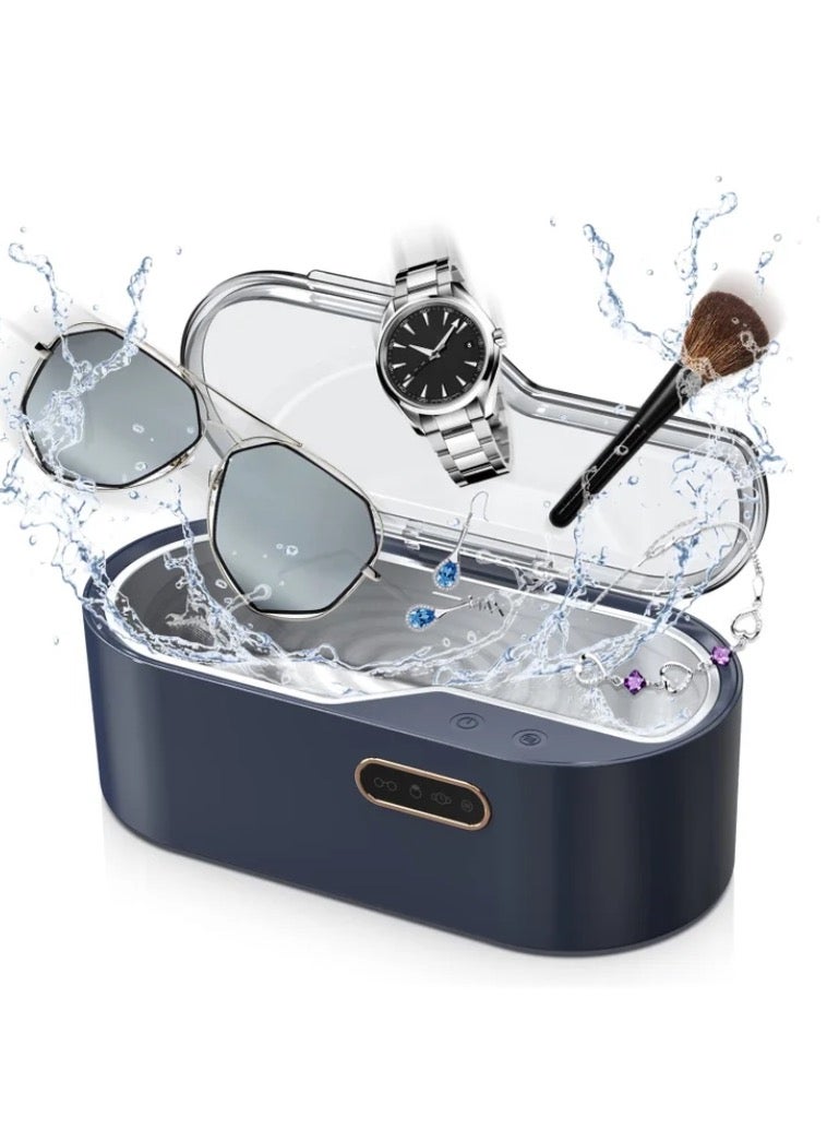 Jewelry Ultrasonic Cleaner,Professional Cleaning Machine for All Jewelry SUS 304 Tank, 45kHz Portable Household Cleaner for Eyeglasses, Watches, Rings, Necklaces, Dentures 450ml, Navy Blue - Image 1