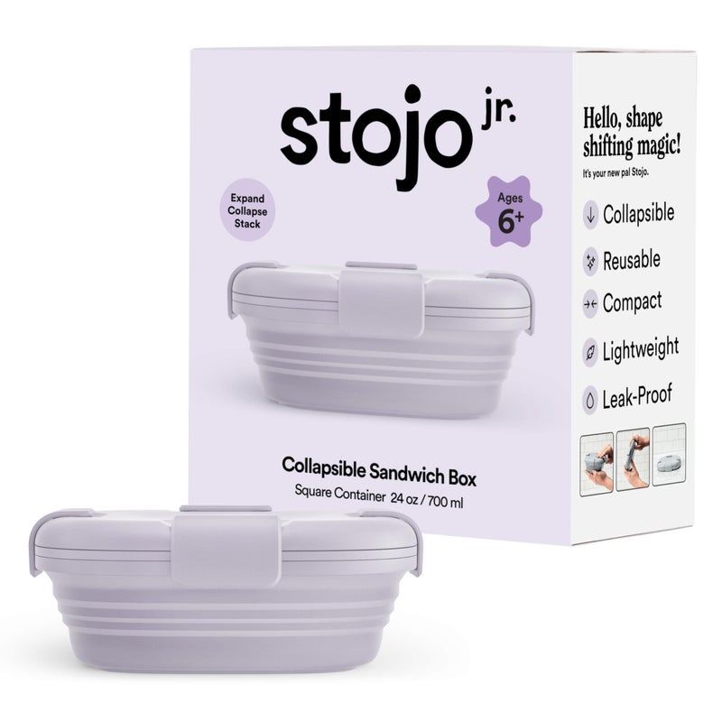Stojo STOJO Jr Collapsible Box for Kids  Lilac Purple 24oz  LeakProof Reusable Silicone Travel Bowl for Hot  Cold Food  For Home OnTheGo Camping  Hiking  Microwave  Dishwasher Safe 