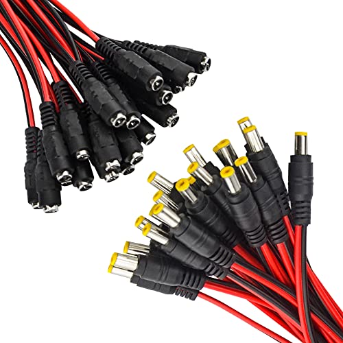 WMYCONGCONG 40 PCS DC Power Pigtail Cable Adapter 2.1mm x 5.5 mm Male and Female Connector for CCTV DVR Camera Lead Plug Pigtail Cable - Image 1