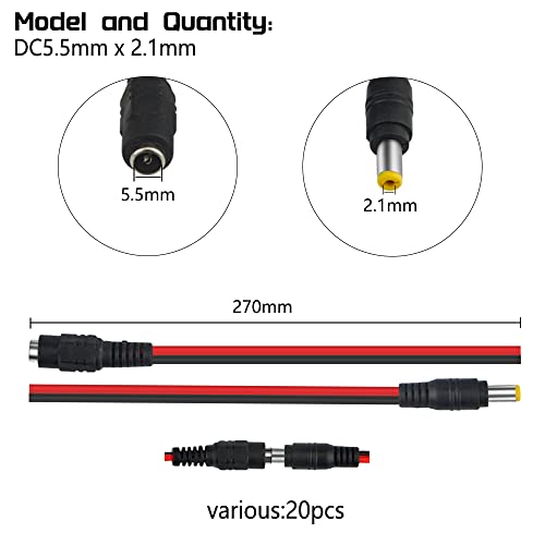 WMYCONGCONG 40 PCS DC Power Pigtail Cable Adapter 2.1mm x 5.5 mm Male and Female Connector for CCTV DVR Camera Lead Plug Pigtail Cable - Image 2