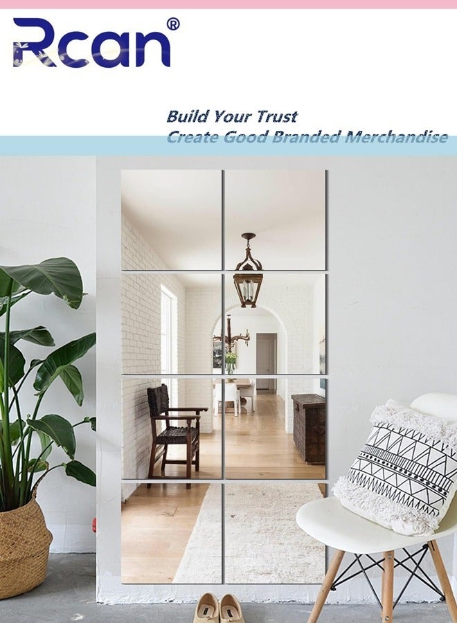 ركان مجموعة من 8 قطع من بلاط مرايا الحائط كاملة الأبعاد 20 × 20 سم مرآة حائط بدون إطار ومرآة مكياج ذاتية اللصق للباب والقاعدة لغرفة النوم وغرفة المعيشة - Image 3