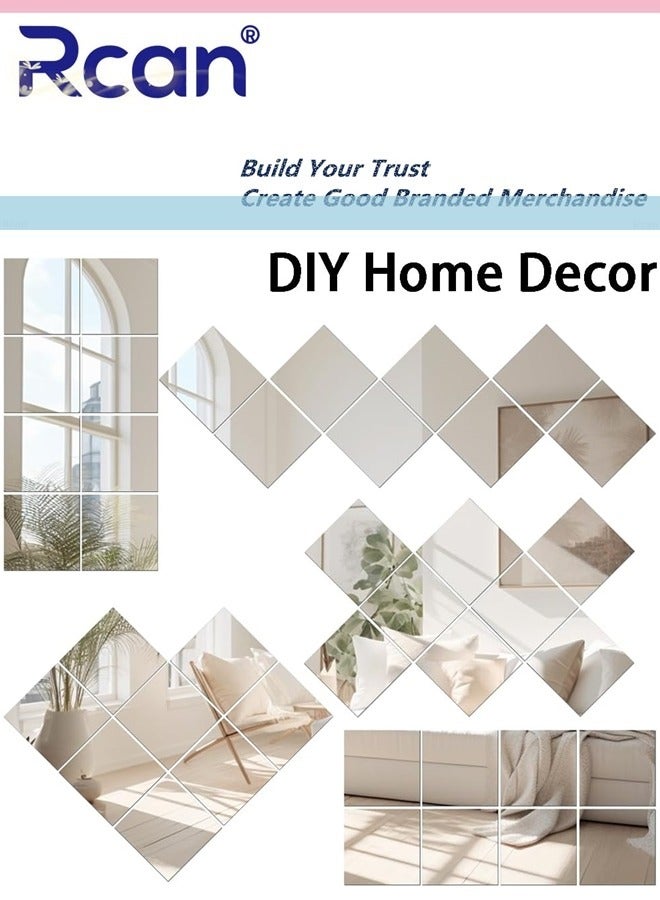 ركان مجموعة من 8 قطع من بلاط مرايا الحائط كاملة الأبعاد 20 × 20 سم مرآة حائط بدون إطار ومرآة مكياج ذاتية اللصق للباب والقاعدة لغرفة النوم وغرفة المعيشة - Image 4