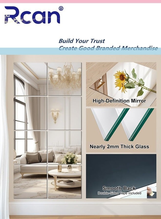 ركان مجموعة من 8 قطع من بلاط مرايا الحائط كاملة الأبعاد 20 × 20 سم مرآة حائط بدون إطار ومرآة مكياج ذاتية اللصق للباب والقاعدة لغرفة النوم وغرفة المعيشة - Image 5